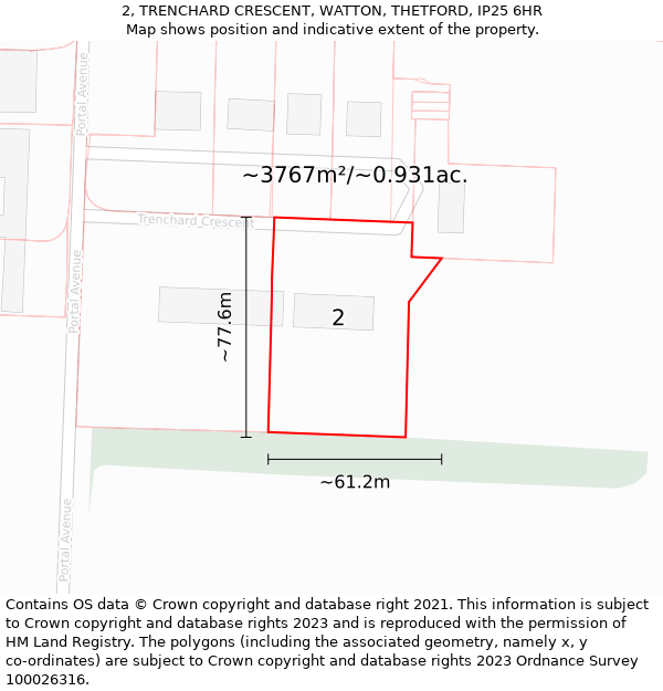 2, TRENCHARD CRESCENT, WATTON, THETFORD, IP25 6HR: Plot and title map