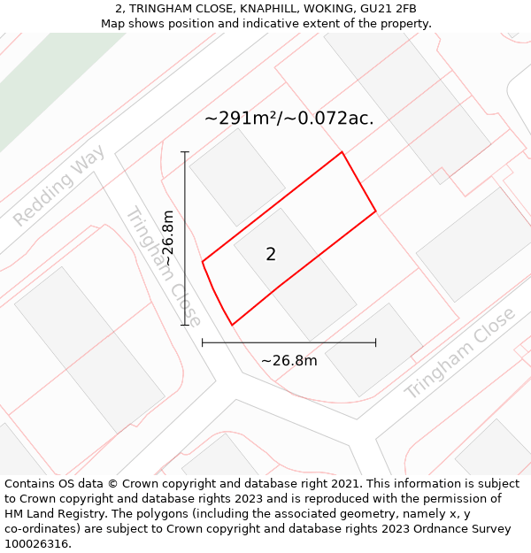 2, TRINGHAM CLOSE, KNAPHILL, WOKING, GU21 2FB: Plot and title map