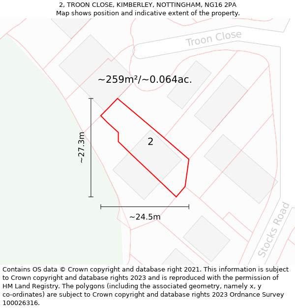 2, TROON CLOSE, KIMBERLEY, NOTTINGHAM, NG16 2PA: Plot and title map