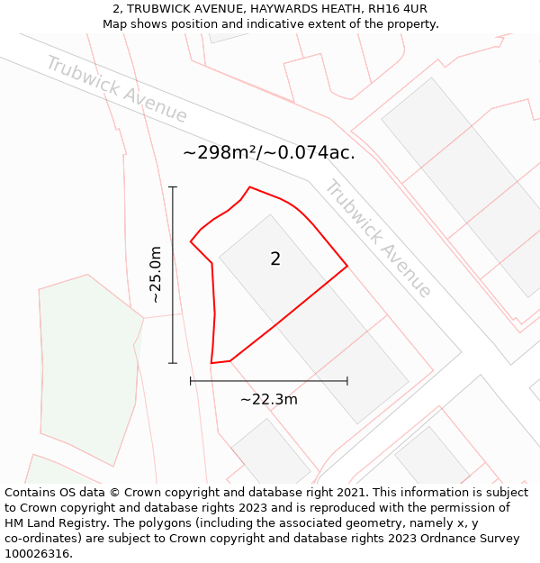 2, TRUBWICK AVENUE, HAYWARDS HEATH, RH16 4UR: Plot and title map