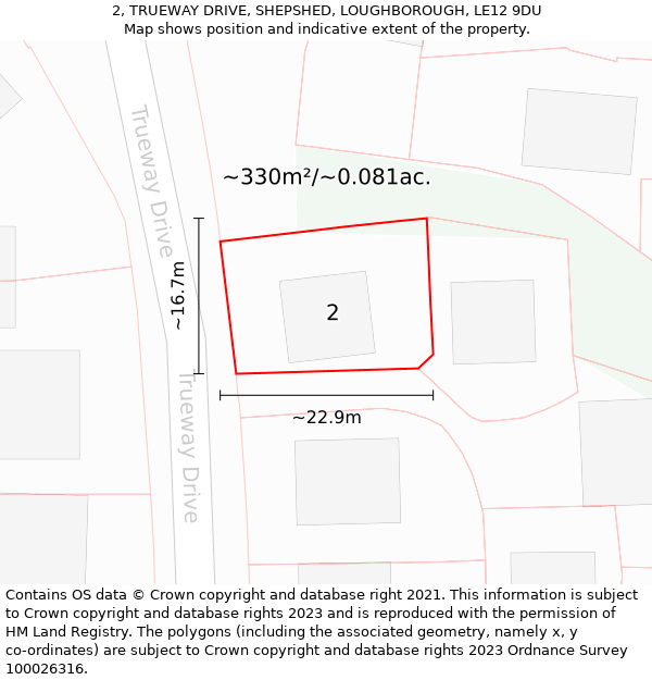 2, TRUEWAY DRIVE, SHEPSHED, LOUGHBOROUGH, LE12 9DU: Plot and title map