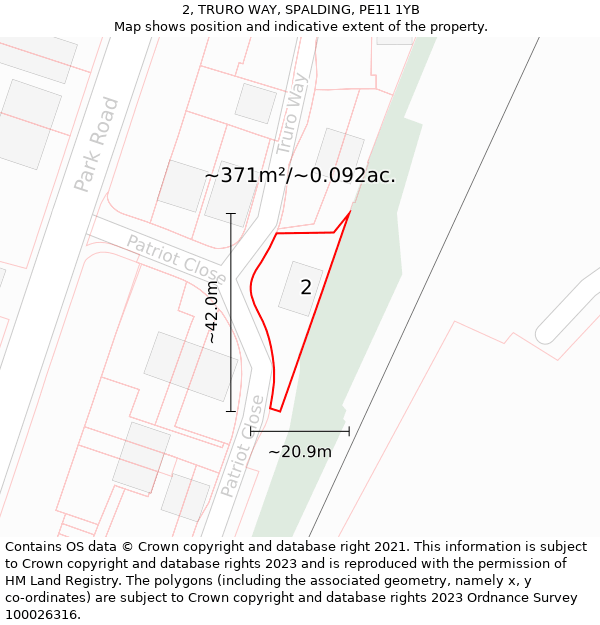 2, TRURO WAY, SPALDING, PE11 1YB: Plot and title map