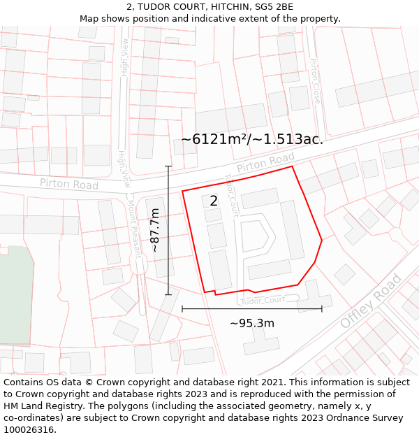 2, TUDOR COURT, HITCHIN, SG5 2BE: Plot and title map