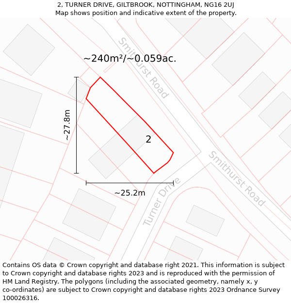 2, TURNER DRIVE, GILTBROOK, NOTTINGHAM, NG16 2UJ: Plot and title map