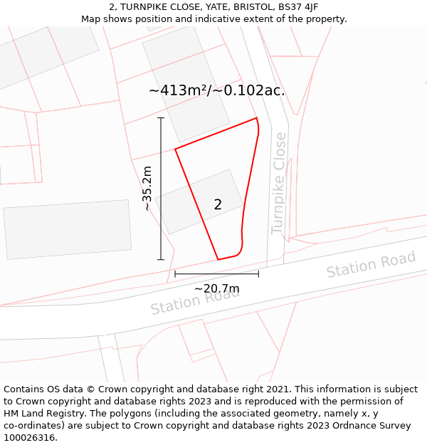 2, TURNPIKE CLOSE, YATE, BRISTOL, BS37 4JF: Plot and title map