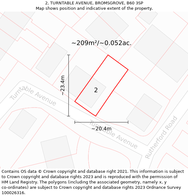 2, TURNTABLE AVENUE, BROMSGROVE, B60 3SP: Plot and title map