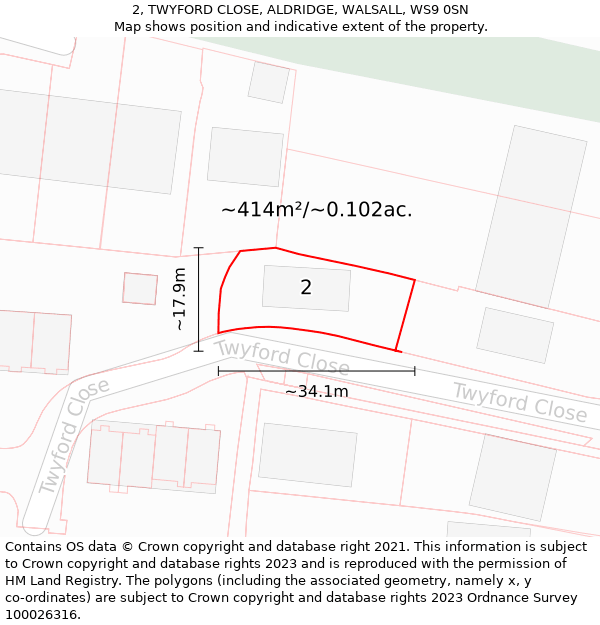 2, TWYFORD CLOSE, ALDRIDGE, WALSALL, WS9 0SN: Plot and title map