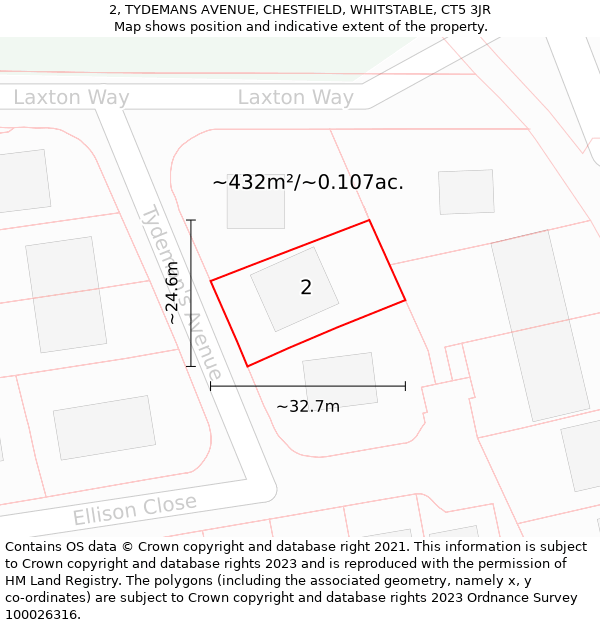 2, TYDEMANS AVENUE, CHESTFIELD, WHITSTABLE, CT5 3JR: Plot and title map