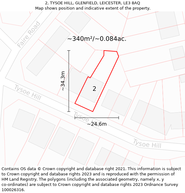 2, TYSOE HILL, GLENFIELD, LEICESTER, LE3 8AQ: Plot and title map