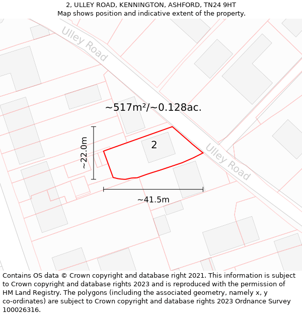 2, ULLEY ROAD, KENNINGTON, ASHFORD, TN24 9HT: Plot and title map