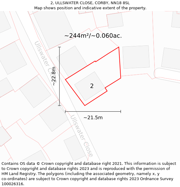 2, ULLSWATER CLOSE, CORBY, NN18 8SL: Plot and title map