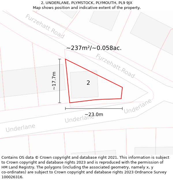 2, UNDERLANE, PLYMSTOCK, PLYMOUTH, PL9 9JX: Plot and title map