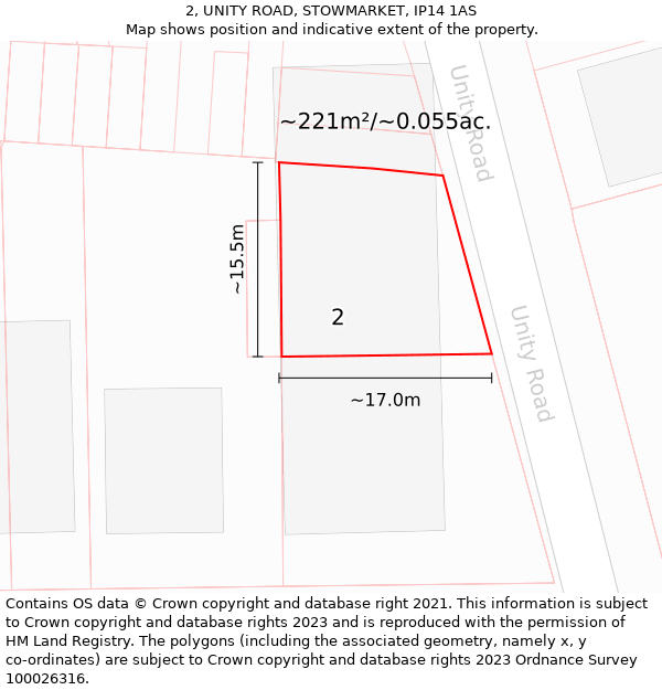 2, UNITY ROAD, STOWMARKET, IP14 1AS: Plot and title map