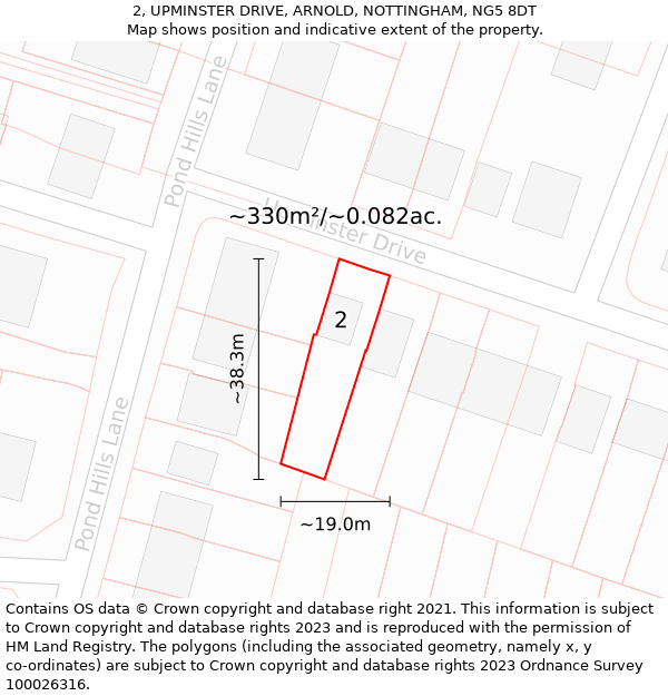 2, UPMINSTER DRIVE, ARNOLD, NOTTINGHAM, NG5 8DT: Plot and title map