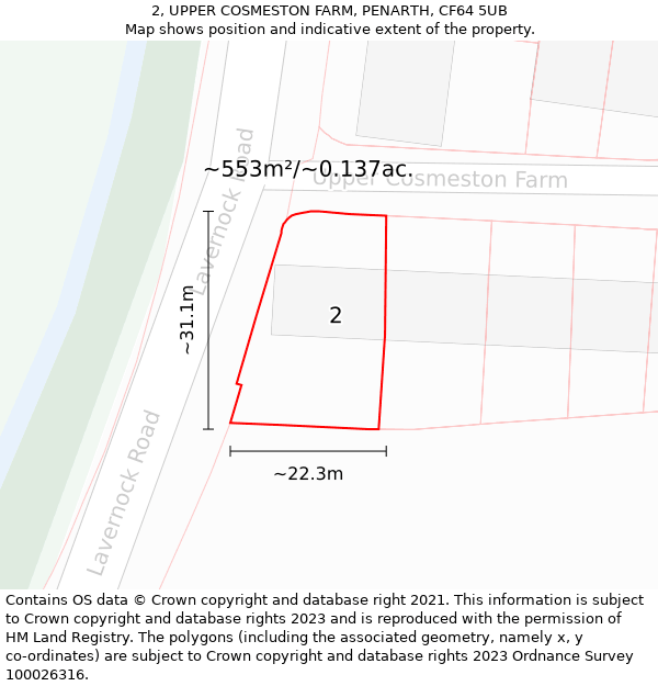 2, UPPER COSMESTON FARM, PENARTH, CF64 5UB: Plot and title map