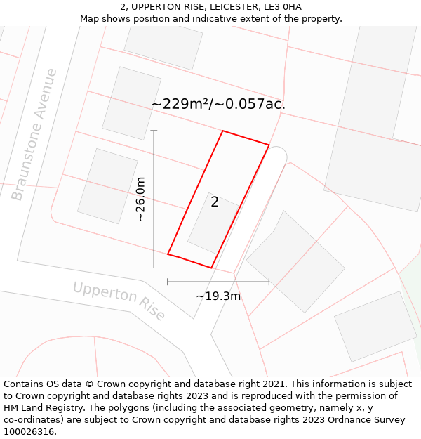 2, UPPERTON RISE, LEICESTER, LE3 0HA: Plot and title map