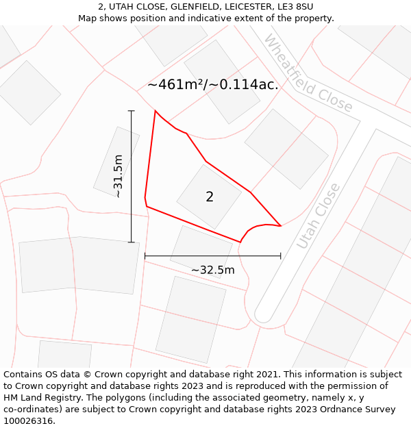 2, UTAH CLOSE, GLENFIELD, LEICESTER, LE3 8SU: Plot and title map