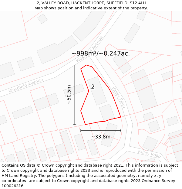 2, VALLEY ROAD, HACKENTHORPE, SHEFFIELD, S12 4LH: Plot and title map