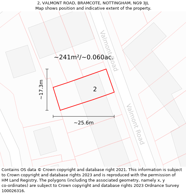 2, VALMONT ROAD, BRAMCOTE, NOTTINGHAM, NG9 3JL: Plot and title map