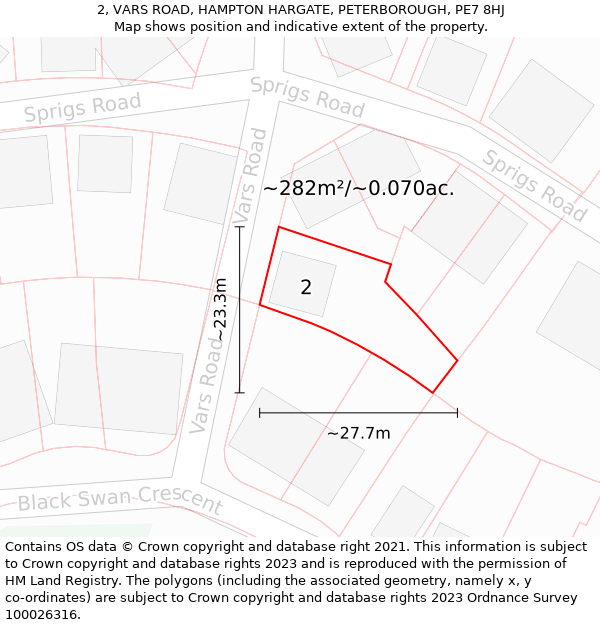 2, VARS ROAD, HAMPTON HARGATE, PETERBOROUGH, PE7 8HJ: Plot and title map