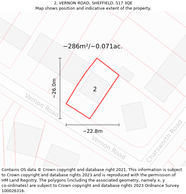 2, VERNON ROAD, SHEFFIELD, S17 3QE: Plot and title map
