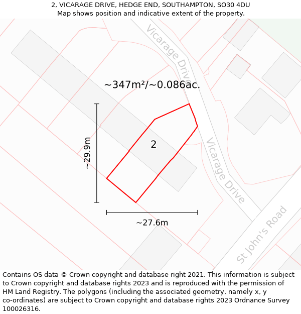 2, VICARAGE DRIVE, HEDGE END, SOUTHAMPTON, SO30 4DU: Plot and title map