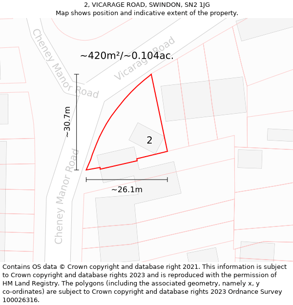 2, VICARAGE ROAD, SWINDON, SN2 1JG: Plot and title map