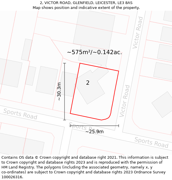 2, VICTOR ROAD, GLENFIELD, LEICESTER, LE3 8AS: Plot and title map