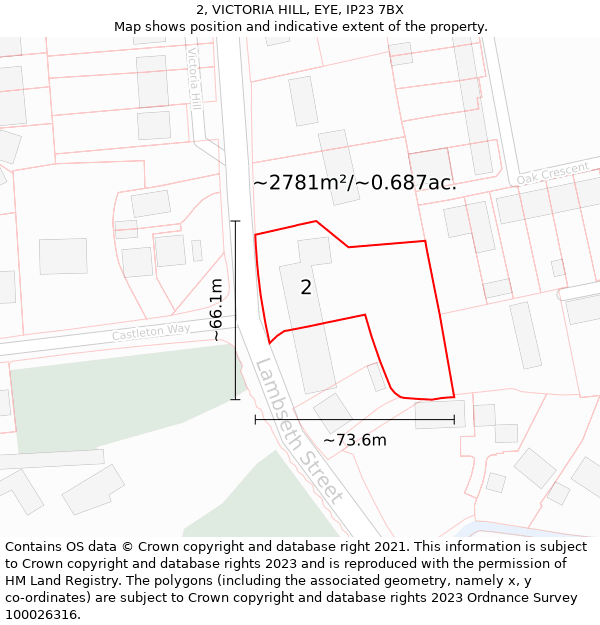 2, VICTORIA HILL, EYE, IP23 7BX: Plot and title map