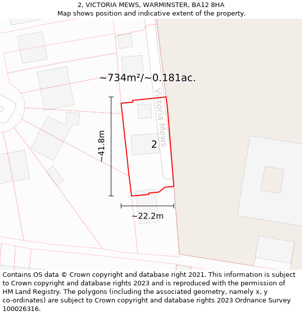 2, VICTORIA MEWS, WARMINSTER, BA12 8HA: Plot and title map