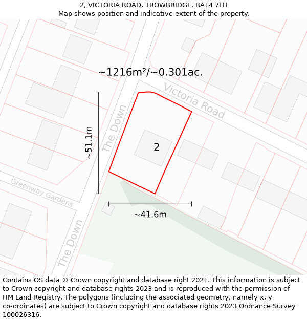 2, VICTORIA ROAD, TROWBRIDGE, BA14 7LH: Plot and title map