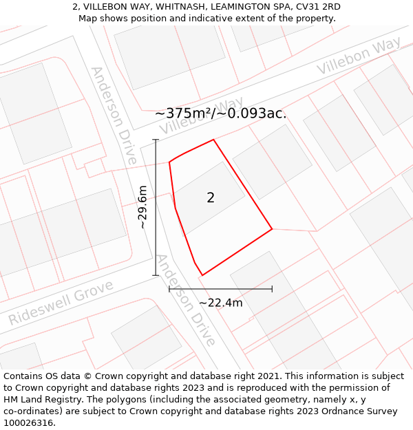 2, VILLEBON WAY, WHITNASH, LEAMINGTON SPA, CV31 2RD: Plot and title map