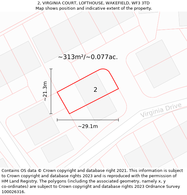 2, VIRGINIA COURT, LOFTHOUSE, WAKEFIELD, WF3 3TD: Plot and title map