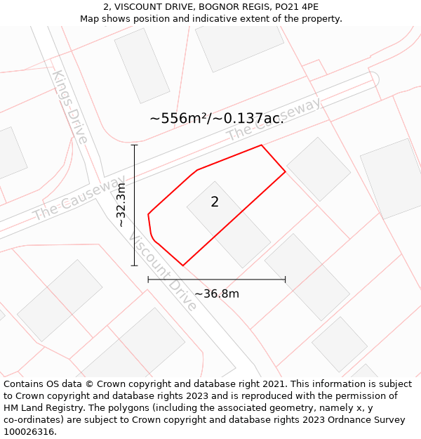 2, VISCOUNT DRIVE, BOGNOR REGIS, PO21 4PE: Plot and title map