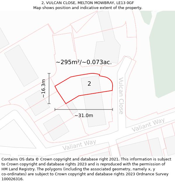 2, VULCAN CLOSE, MELTON MOWBRAY, LE13 0GF: Plot and title map