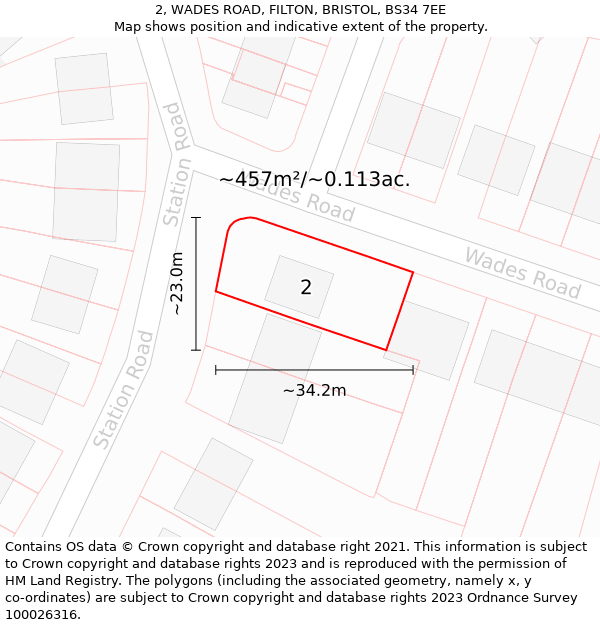 2, WADES ROAD, FILTON, BRISTOL, BS34 7EE: Plot and title map