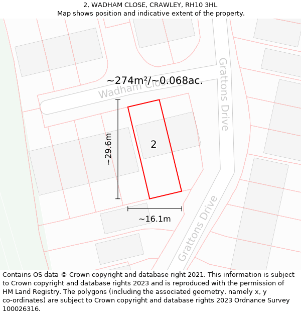 2, WADHAM CLOSE, CRAWLEY, RH10 3HL: Plot and title map