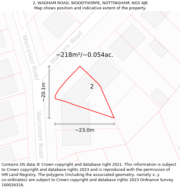 2, WADHAM ROAD, WOODTHORPE, NOTTINGHAM, NG5 4JB: Plot and title map