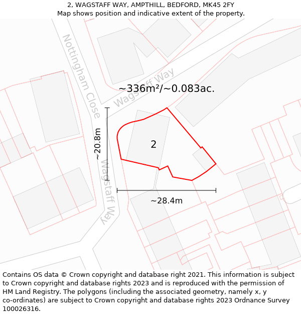 2, WAGSTAFF WAY, AMPTHILL, BEDFORD, MK45 2FY: Plot and title map