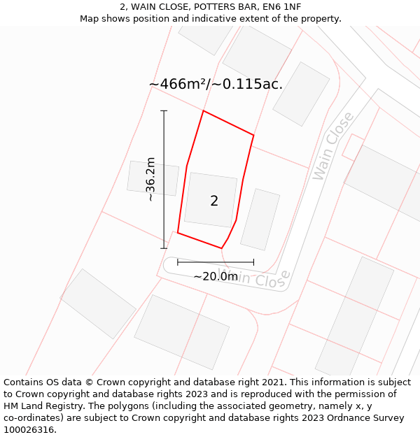 2, WAIN CLOSE, POTTERS BAR, EN6 1NF: Plot and title map