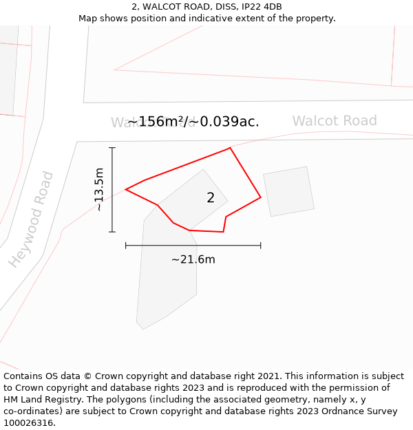 2, WALCOT ROAD, DISS, IP22 4DB: Plot and title map