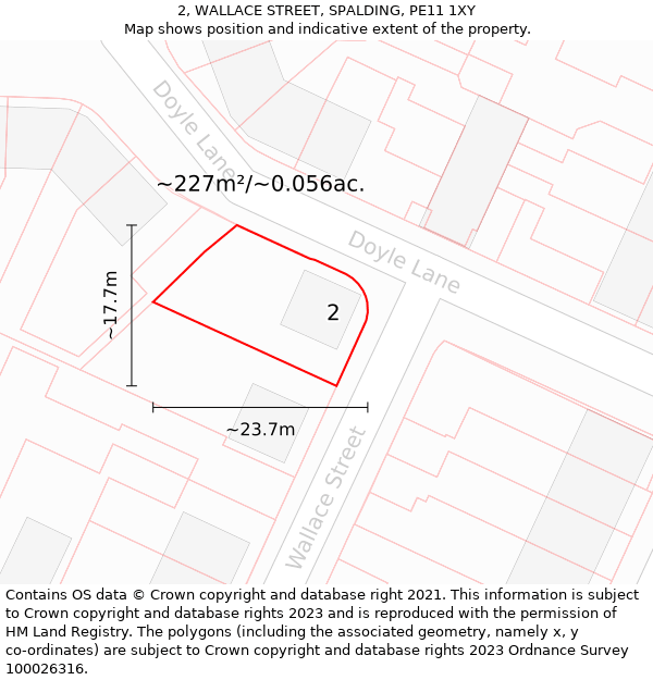 2, WALLACE STREET, SPALDING, PE11 1XY: Plot and title map