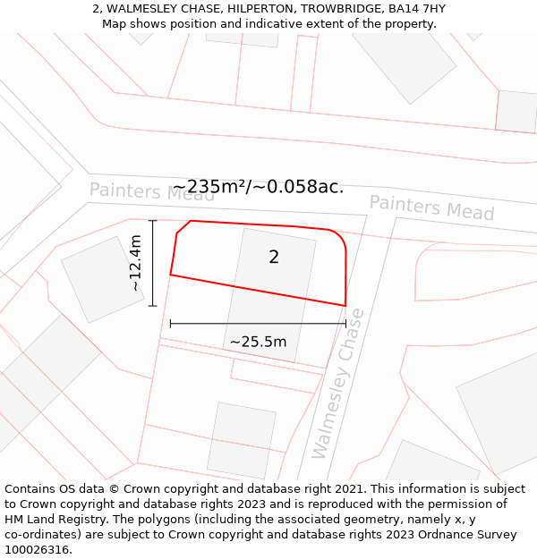 2, WALMESLEY CHASE, HILPERTON, TROWBRIDGE, BA14 7HY: Plot and title map