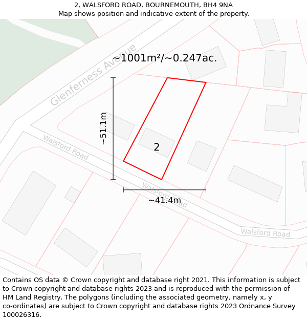 2, WALSFORD ROAD, BOURNEMOUTH, BH4 9NA: Plot and title map