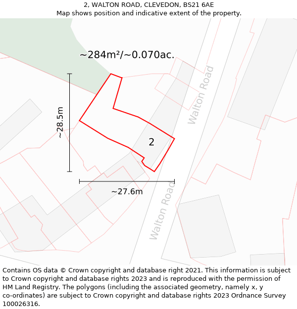 2, WALTON ROAD, CLEVEDON, BS21 6AE: Plot and title map