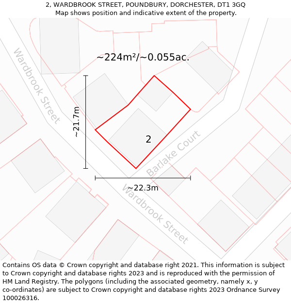 2, WARDBROOK STREET, POUNDBURY, DORCHESTER, DT1 3GQ: Plot and title map