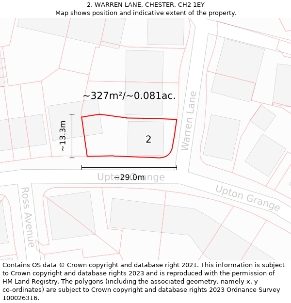 2, WARREN LANE, CHESTER, CH2 1EY: Plot and title map