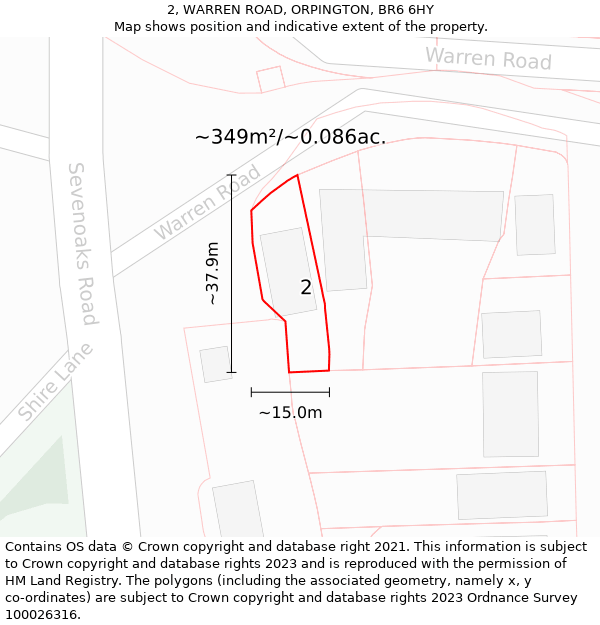 2, WARREN ROAD, ORPINGTON, BR6 6HY: Plot and title map