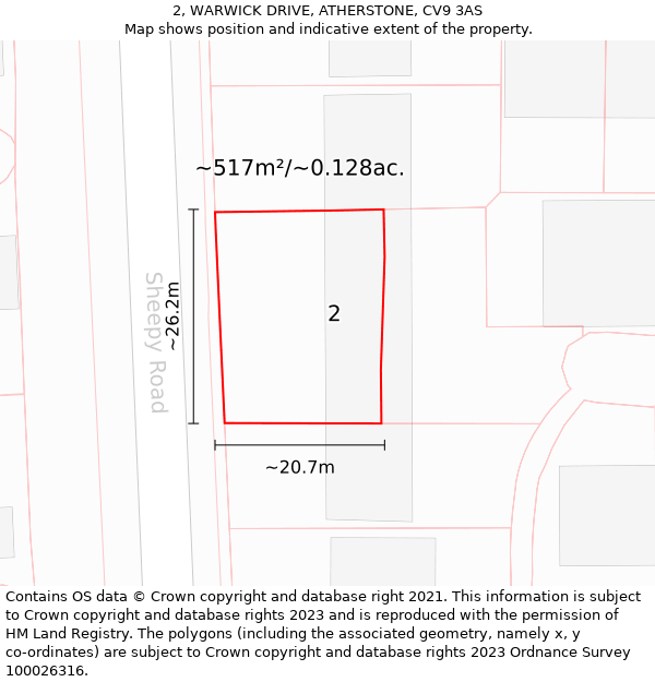 2, WARWICK DRIVE, ATHERSTONE, CV9 3AS: Plot and title map