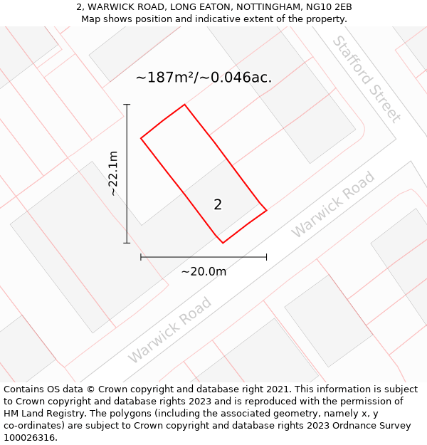 2, WARWICK ROAD, LONG EATON, NOTTINGHAM, NG10 2EB: Plot and title map